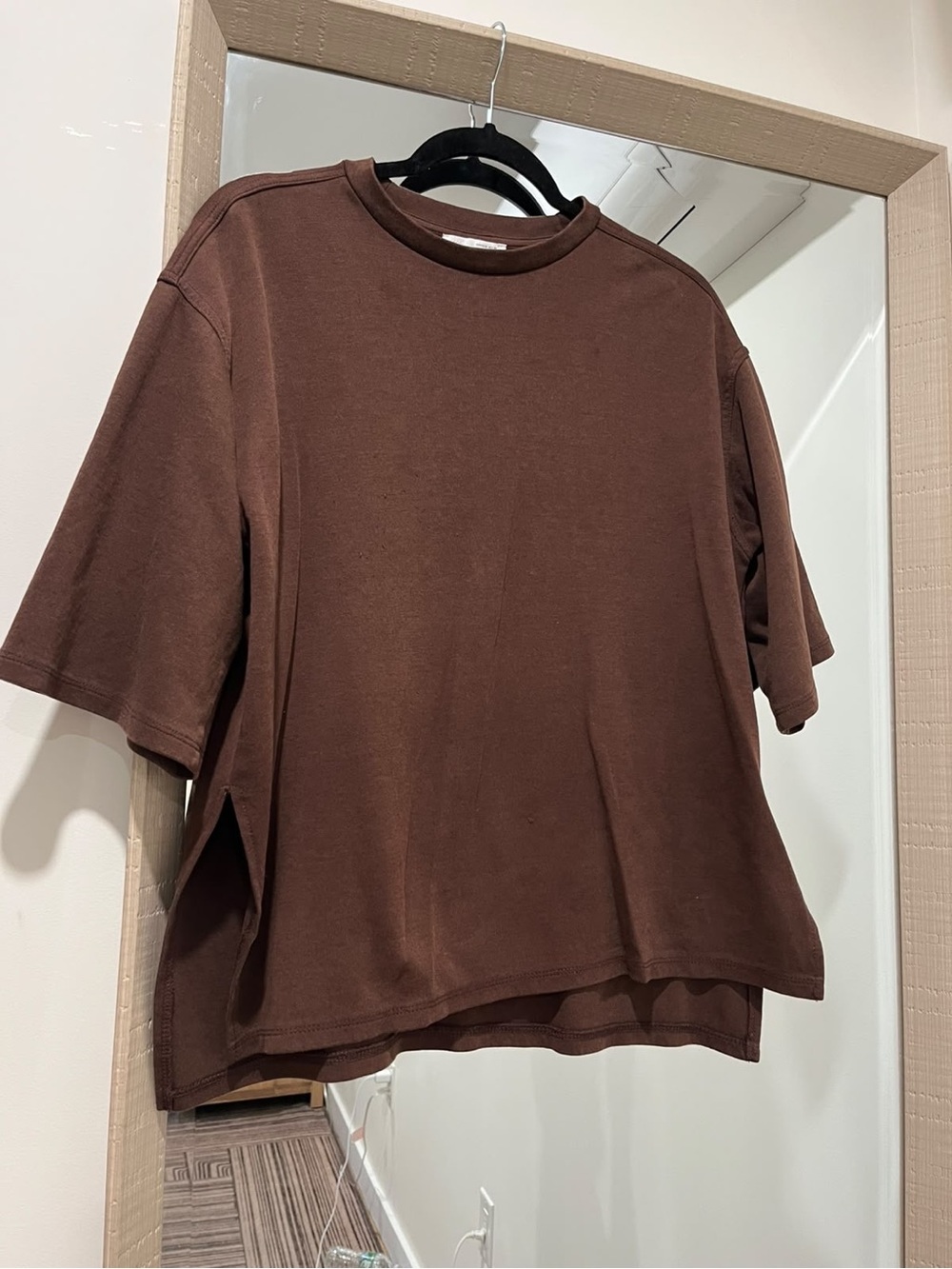 Zara womens Relaxed Short Sleeve Crewneck Top - Brown size M